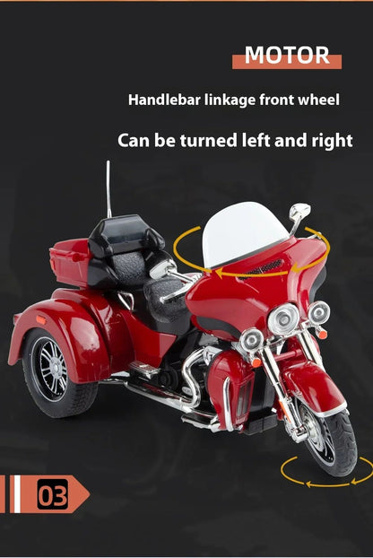 1:9 Harley D-vTRI GLIDE ULTRA Triciclo de Luxo em Liga Fundido Coleção Moto Brinquedo Luz e Som Decoração Presente