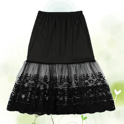 2024 Women Lady Lace Slip Casual Skirt Knee Length Natural Waist A-Line Floral Underskirt Petticoat Fashion New White Black