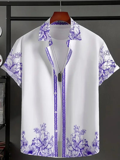 Summer Hawaiian Vintage Floral Print Men's Short Sleeved Women's Blouses Beach Shirts Lapel Casual Button Shirt Men Clothes