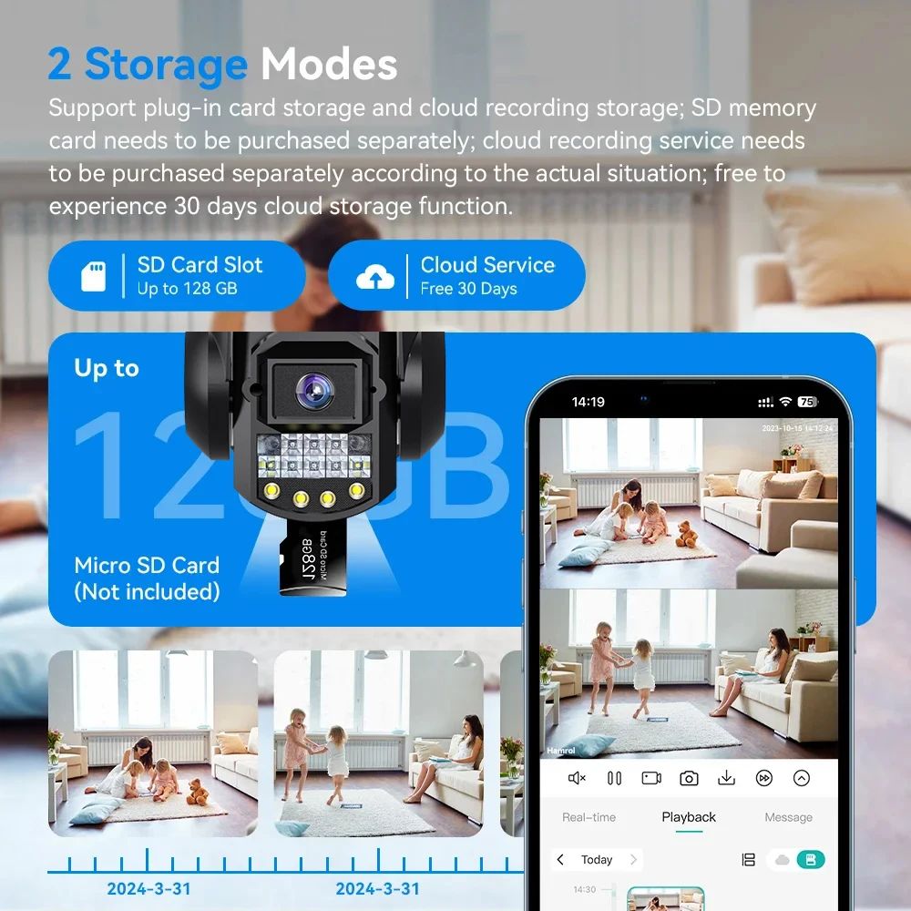 Câmera V380Pro 4G Câmera Sim GSM WIFI 12MP 6K Três Lentes Três Telas Monitor Visão Noturna Segurança PTZ Câmera de Videovigilância