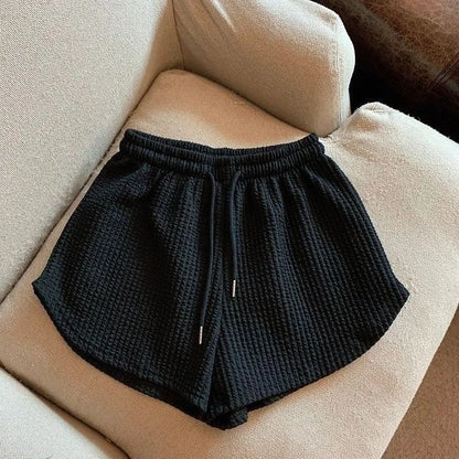 Women Shorts Summer High Elastic Lace Up Drawstring Wide Leg Sweat Short  Shorts for Women  Women Clothing  Womens Shorts