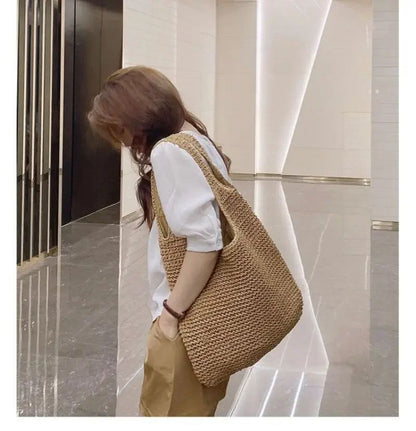 Fashion Straw Women Shoulder Bags Paper Woven Female Handbags Large Capacity Summer Beach Straw Bags Casual Tote Purses