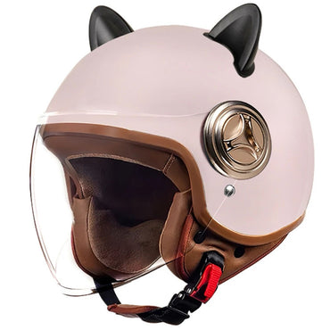 Stylish Cat Ear Motorcycle Helmet Lightweight ABS Shell Multiple Colors for Men and Women Retro Open Face with Sun Visor