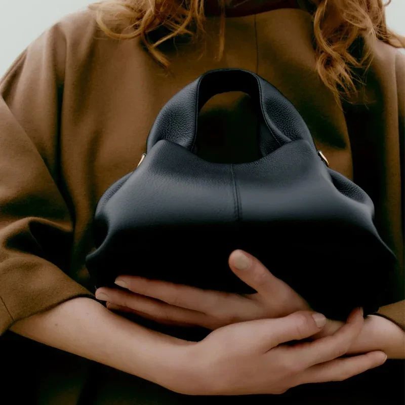 Cloud Bag Genuine Leather Light Luxury French Dumpling Bag European and American Retro High-end Handbag, Women's Crossbody Bag