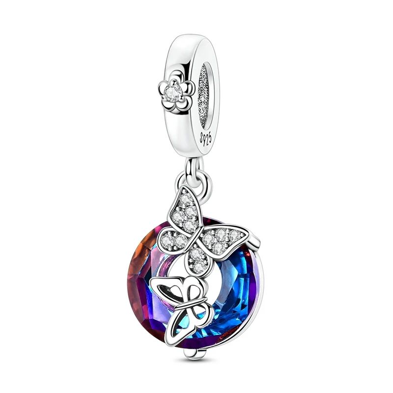 Pingente Charm Libélula Tema Primavera Prata Esterlina 925 Borboleta Flor Pendente Compatível com Bracelete Colar Joias DIY
