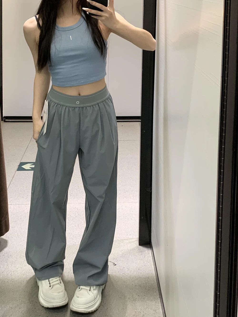 Calças retas femininas de secagem rápida calças de moletom de perna larga preto azul sólido fitness yoga esportes corredores