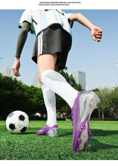 New Men Outdoor Football Boots Soccer Shoes Cleats Match Training TF/FG Grass Ankle Long Spikes Sport Hot-selling High-quality