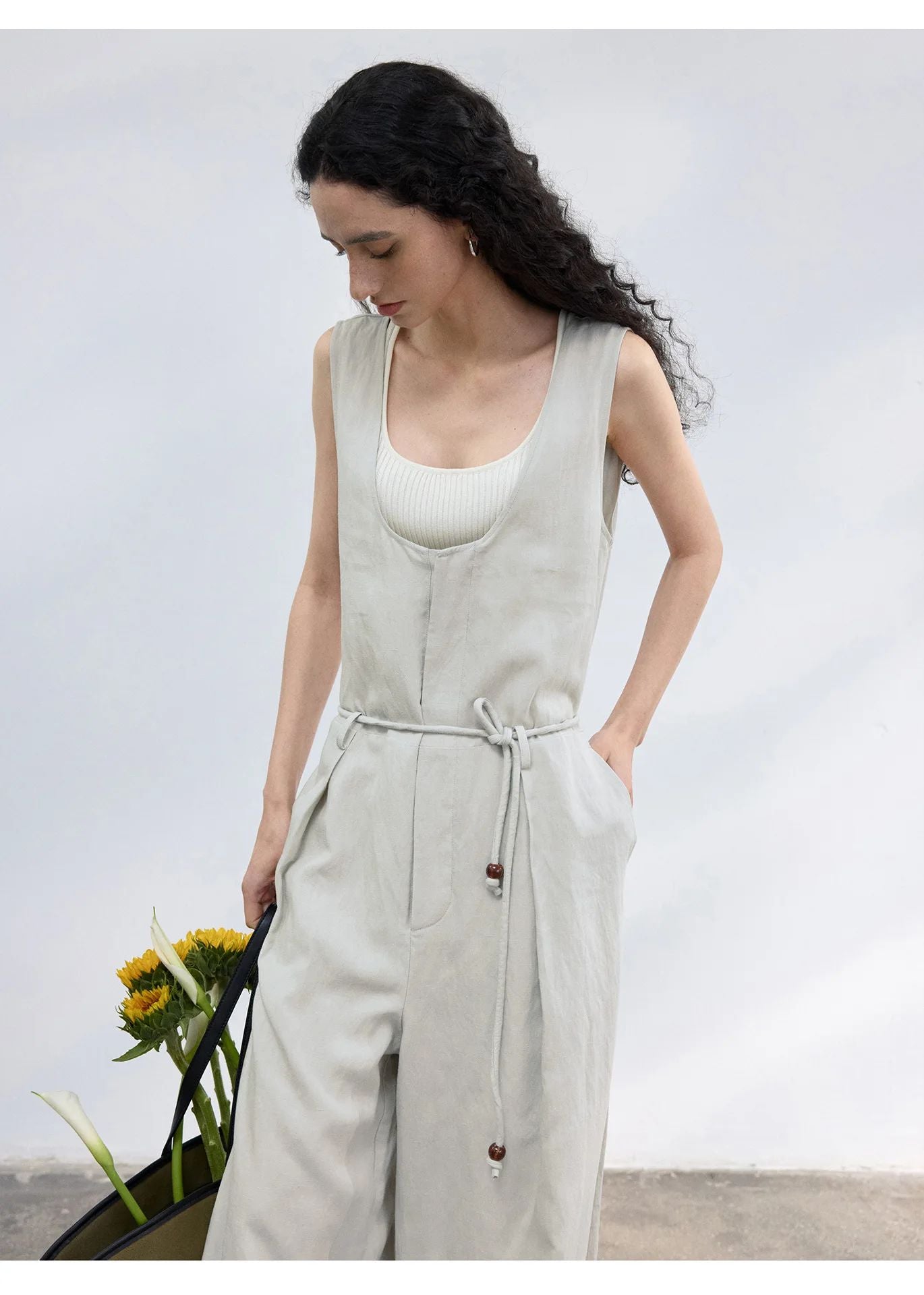 Colne U-Neck Linen Blend Vest And Knife Pleat One-Piece Pants Women's Fashion Design Sensation Tianli Material Long Pants