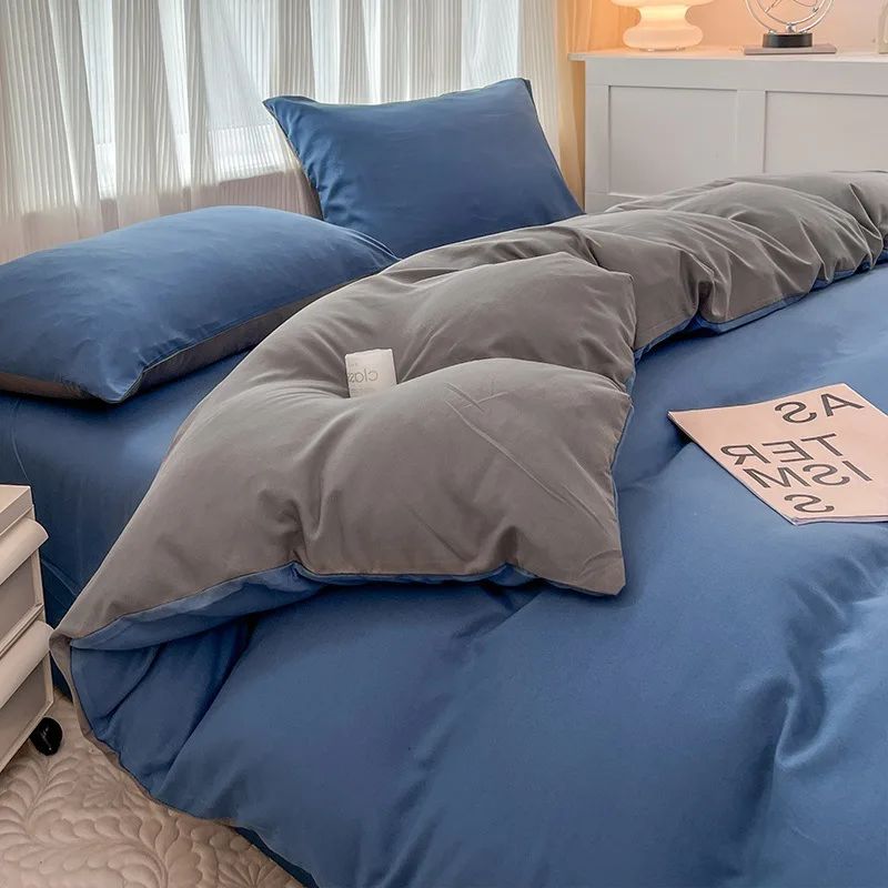 Conjunto de cama de cor sólida de quatro peças para crianças e adultos, cama de casal grande, conjunto de capa de edredom, lençol e capa de travesseiro de quatro peças