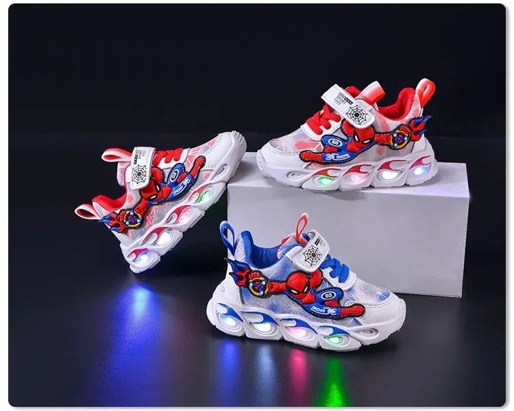 Disney Fashion Spiderman Baby Boys Spring/Autumn Lighted Trendy Kids Boy Sports Casual Children's Sneakers