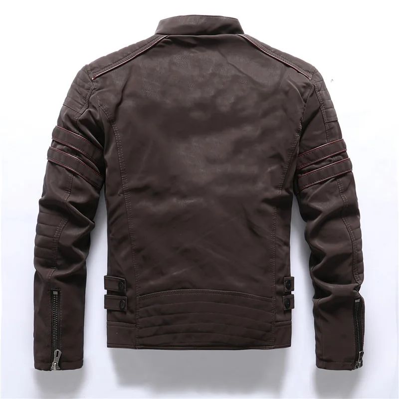 Men's autumn and winter frosted leather jacket, fashionable slim fit and brushed motorcycle fashion brand slim fit jacket