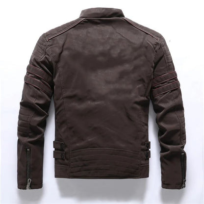 Men's autumn and winter frosted leather jacket, fashionable slim fit and brushed motorcycle fashion brand slim fit jacket