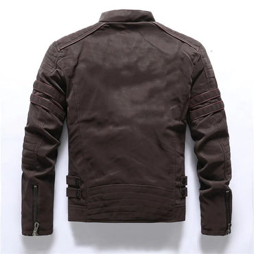 Men's autumn and winter frosted leather jacket, fashionable slim fit and brushed motorcycle fashion brand slim fit jacket