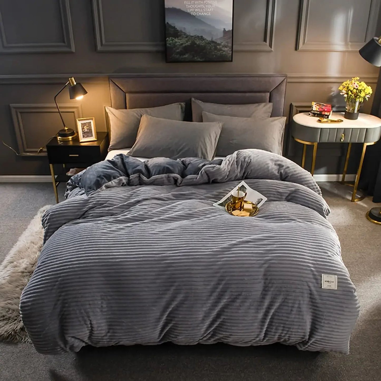 Milk Velvet Winter Thick Bed Set Double Sided Solid Color Flannel Corduroy Duvet Cover Set Winter Warm Bedding Sheet  220×240CM