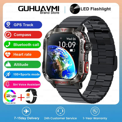 Novo relógio inteligente masculino para ambientes externos de 2,01 polegadas, à prova d'água 3ATM, bateria de 600mAh, bússola, lanterna LED, chamada Bluetooth, Smartwatch para Xiaomi