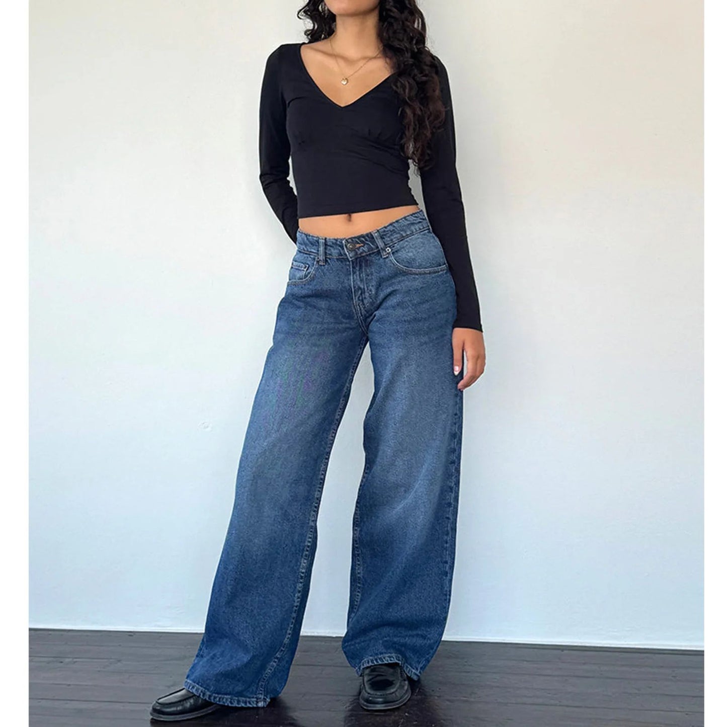 High Waist Straight Leg Women's Jeans Retro American Washed Denim Pants Autumn Street Style Wide Leg Trousers for Women
