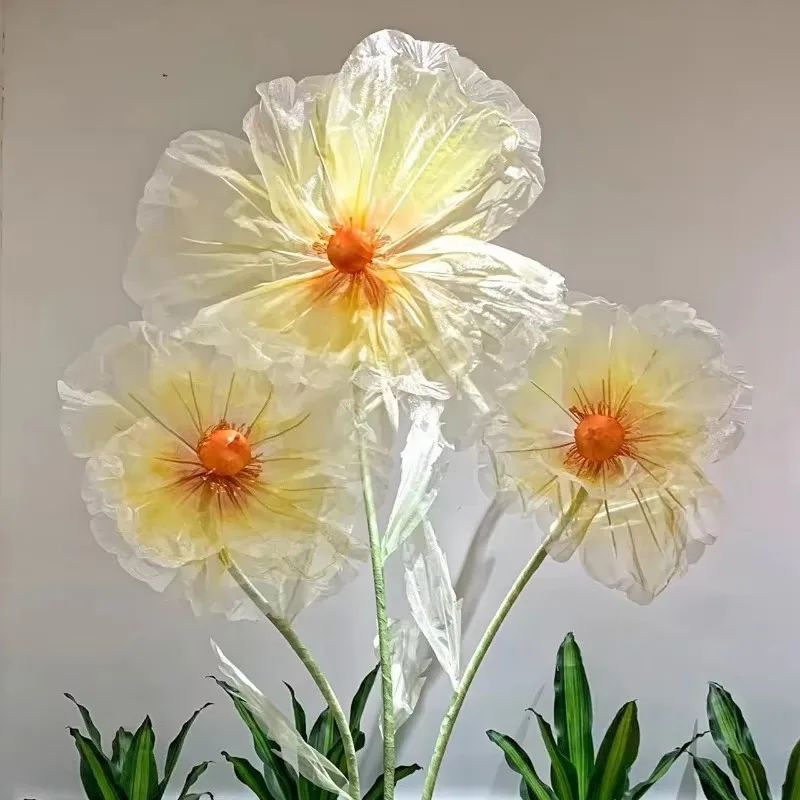 190cm Artificial Flowers Wedding Decor Props Road Lead Flower Silk Yarn Flower Poppy Window Display Garden Decoration Home Decor