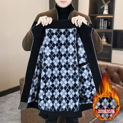 High End Splicing Men's Woolen Coat Winter Thick and Warm Wool Blends Jacket Fashion Casual Social Standing Collar Overcoat 4XL