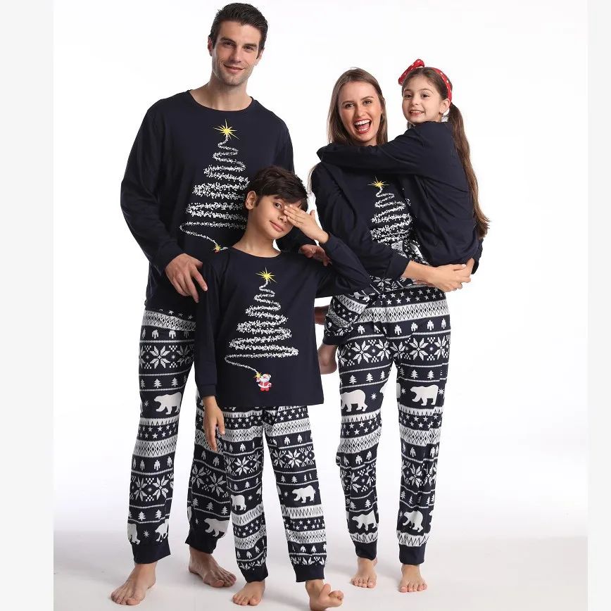 New Family Christmas Pajamas Mom Dad Kids Matching Clothing Set Baby Dog Romper Pjs Soft Loose 2 Pieces Suit Homewear Xmas Look