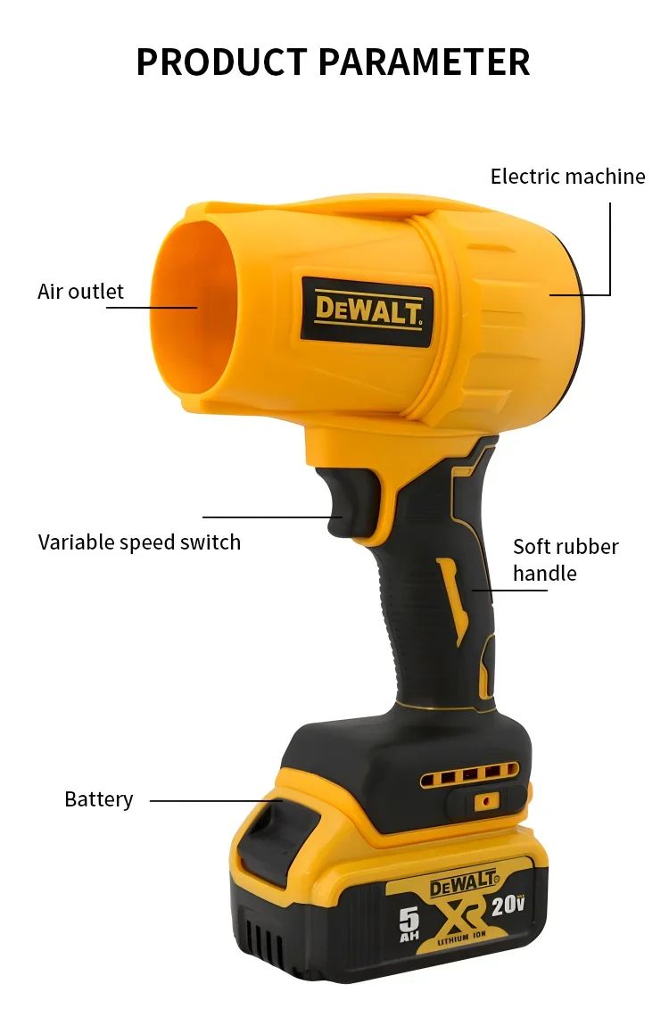 Soprador sem fio DeWalt 30000RPM Turbina elétrica Aspirador de pó doméstico Remoção de poeira portátil recarregável Ferramentas elétricas 20V
