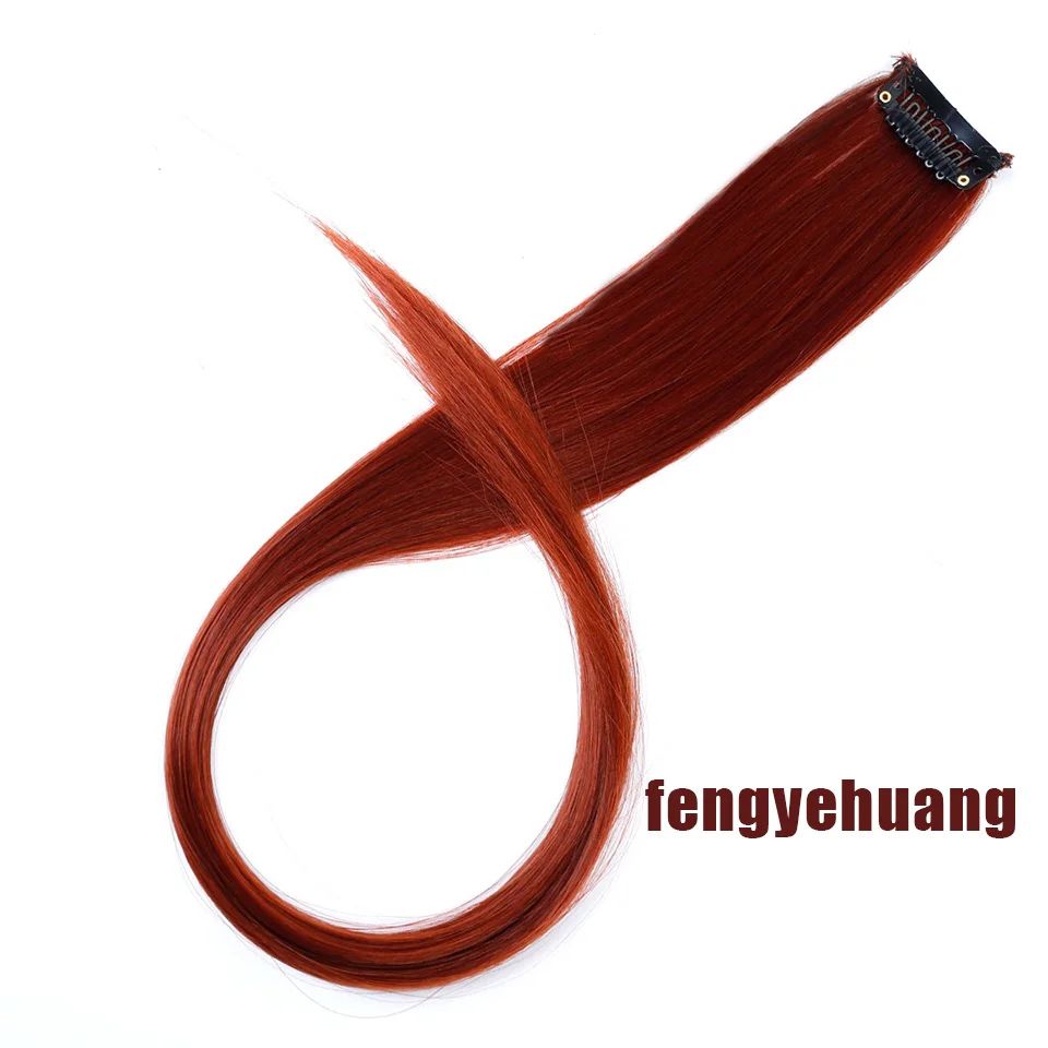 Todas as extensões de cabelo liso longo colorido peça de cabelo com clipe mecha de cabelo arco-íris rosa sintético em clipes