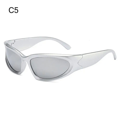 New Y2K Rimless Punk Sunglasses Goggle Women Men Luxury Brand Wrap Around Sun Glasses Five Star Eyewear Sports One Piece Shades