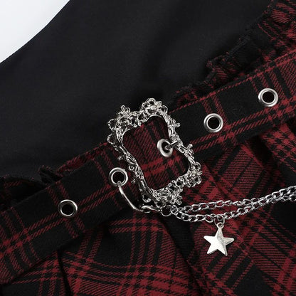 Punk Gothic Skirt Women Streetwear Harajuku Irregular Patchwork Red Plaid Skirt Hotsweet Y2k Clubwear Skirt