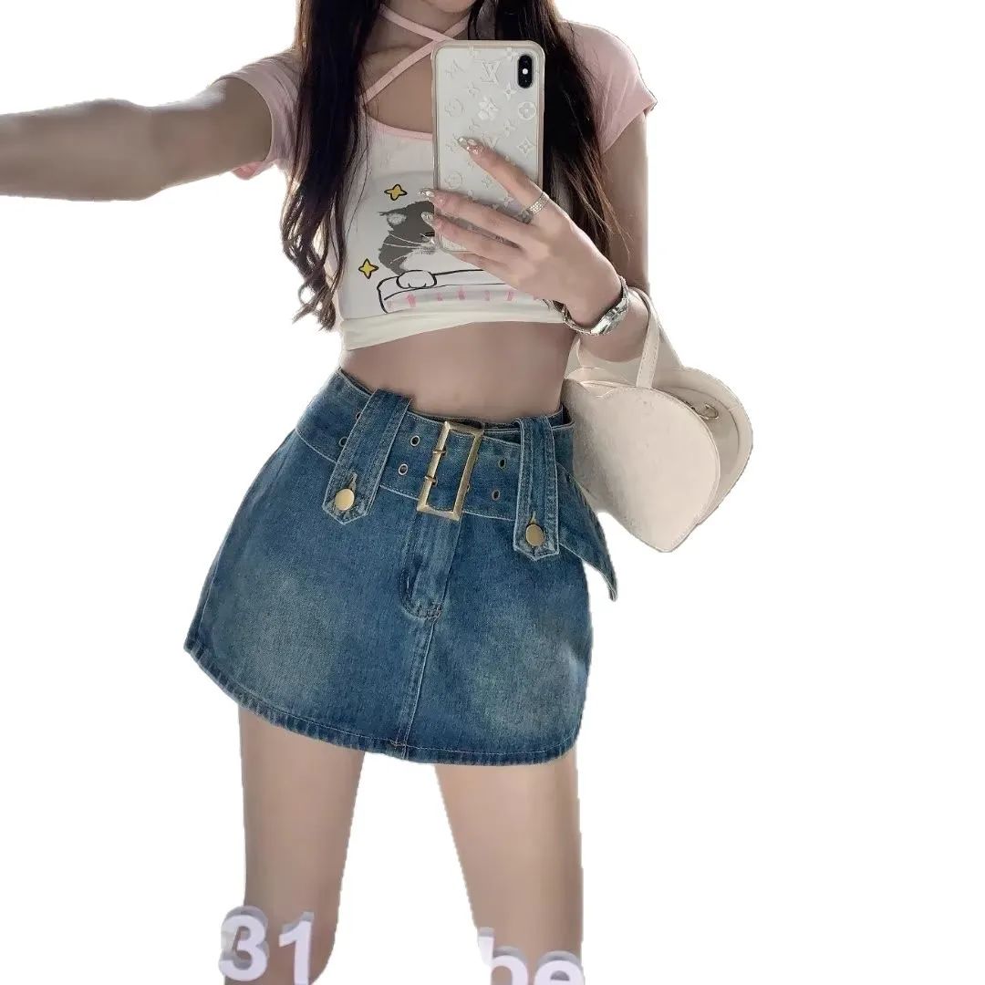 Plus Size High Waist Denim Mini Skirt for Women in Black Grey plus Size Slimming Summer New Style Short Skirts Sexy Girl Hong...