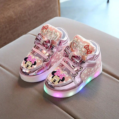 Disney mickey mouse cartoon LED casual shoes Minnie girl Toddler shoes children's sports shoes flashing shoes  Sneakers
