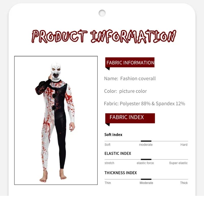 Halloween Zenti Party Cosplay Bodysuit Romper Unisex Cosplay Scary Terrifier 3  Printed Jumpsuit Clown Bloody Terrifier Costume