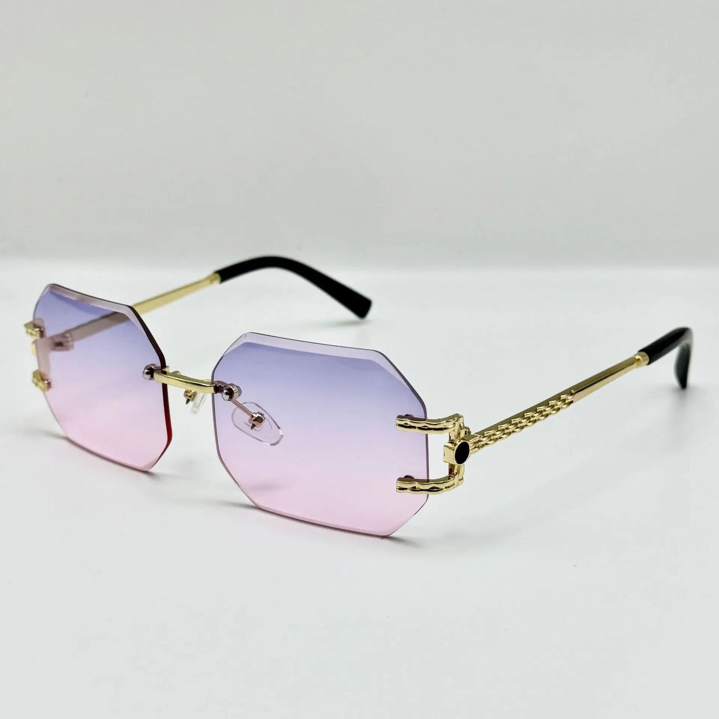 Vintage Rimless Sunglasses Women Men Brand Designer Polygon Sun Glasses Female Trendy Rectangle Cutting Len Shades Eyewear UV400