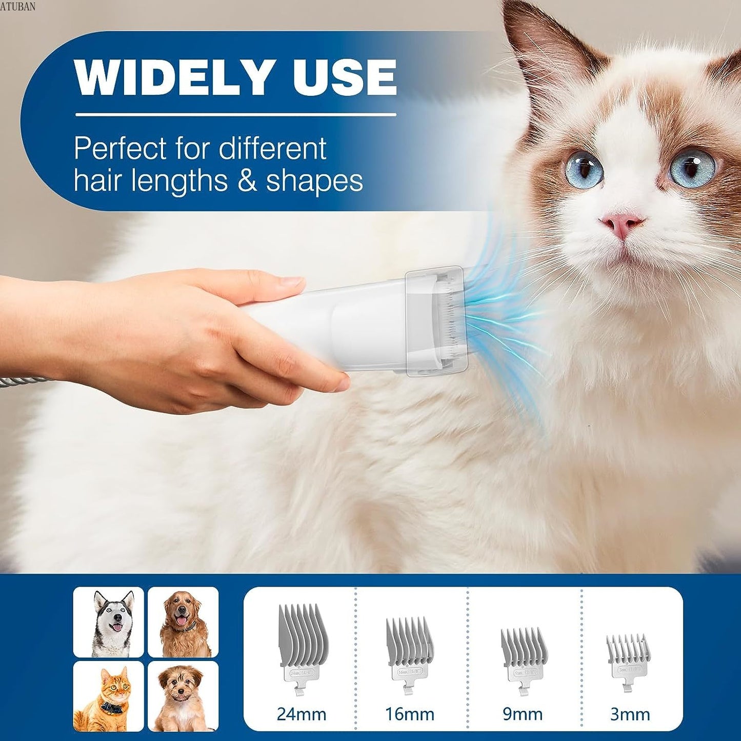 Aspirador de Pelo para Cães e Kit de Higiene com Capacidade de 2,3L e Reservatório de Pó Maior Escova de Pelo para Cães Aspirador de Pelo para Animais de Estimação