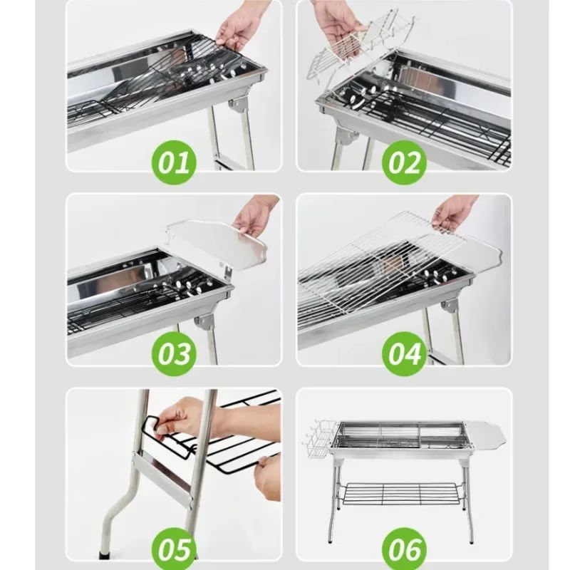 Stainless Steel Charcoal Grill Barbecue Tool Portable Free Installation Handle Folding  BBQ Cooking Grid  For  Park