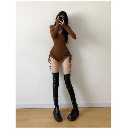 American Style Casual Hooded Jumpsuit Women's Slimming Fitness Clothes Tight High Waist Long Sleeve Yoga One-Piece Suit
