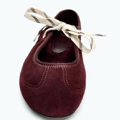 Fashion Lace Up Sewing Design Brand Ballet Flats Women High Quality Faux Suede Mary Jane Shoes Comfortable Round Toe Loafers