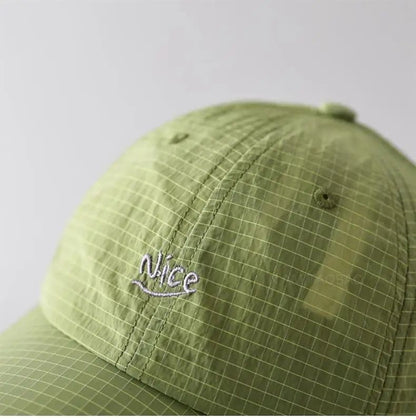 SS25 Korean Baseball Cap with Letter Embroidery & Gingham, Quick-Dry Minimalist Casual Unisex Hat for Daily Use