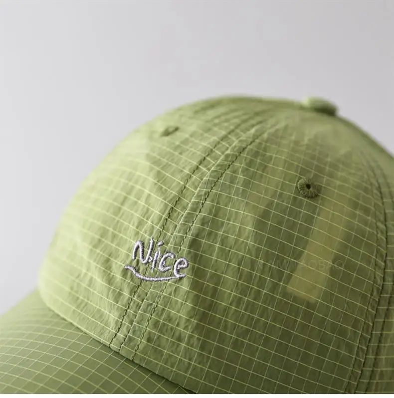 SS25 Korean Baseball Cap with Letter Embroidery & Gingham, Quick-Dry Minimalist Casual Unisex Hat for Daily Use