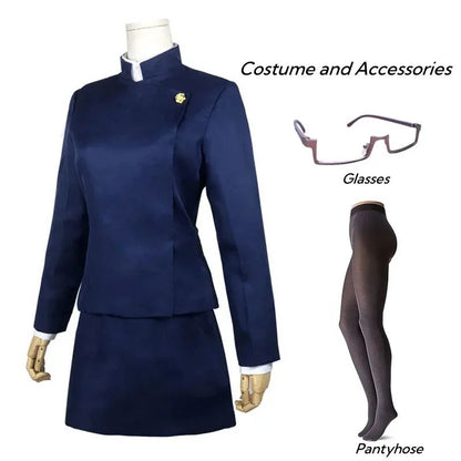 Jujutsu Kaisen Maki Zenin Cosplay Costume Maki Zenin Glasses Wig Top Skirts Full Set Maki Halloween  Party Uniform for Women Men