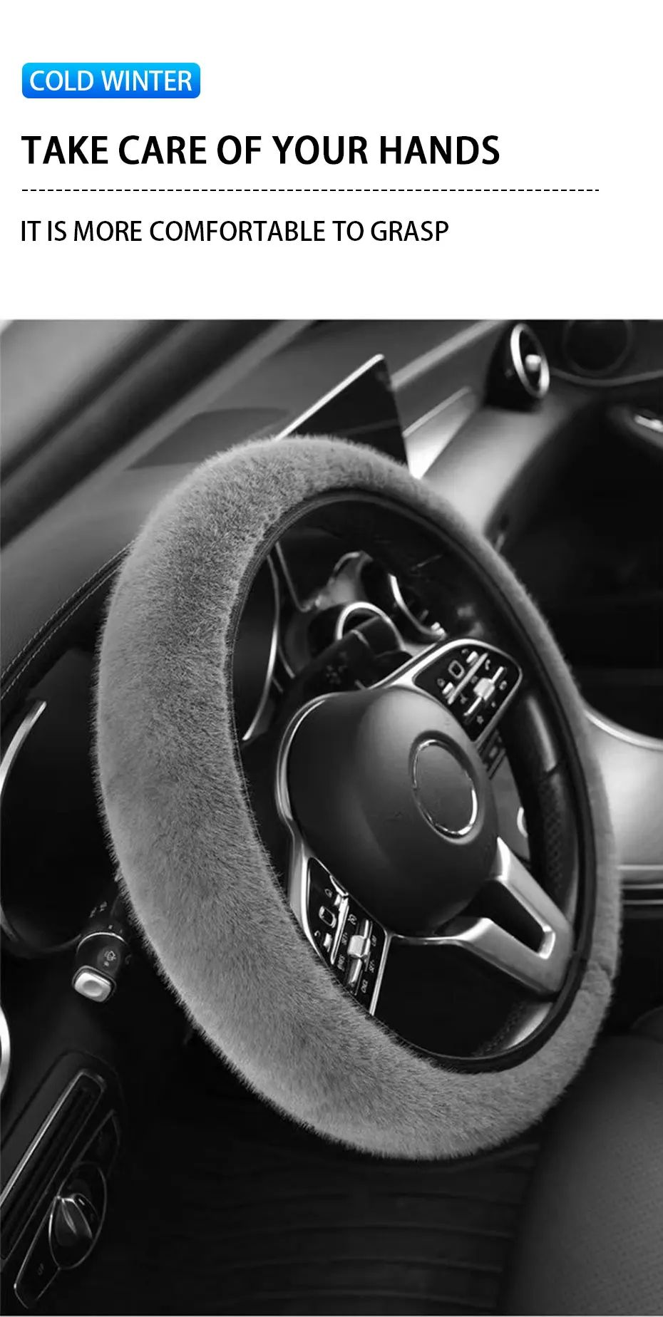 1 peça de capa de volante de pelúcia imitação de pele de vison elástica antiderrapante e quente para volante de carro