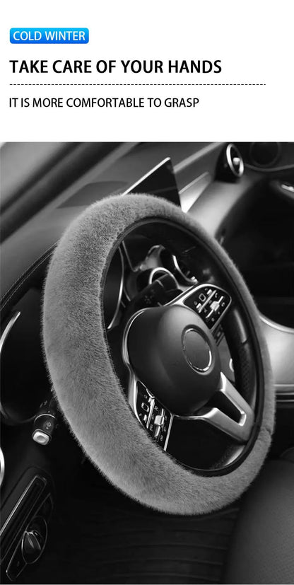 1 peça de capa de volante de pelúcia imitação de pele de vison elástica antiderrapante e quente para volante de carro