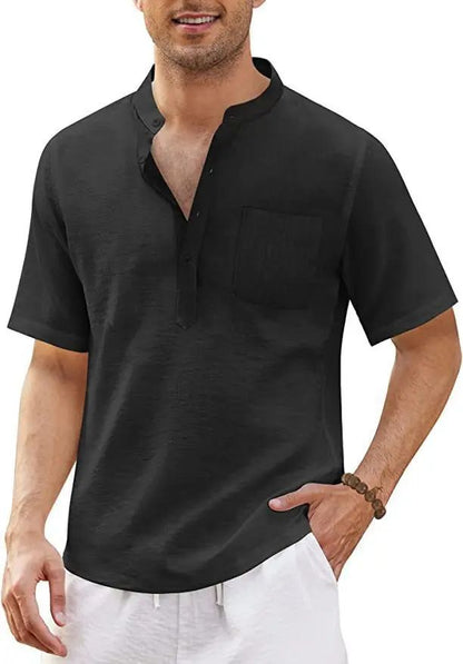 Summer New Men's Short-Sleeved T-shirt Cotton and Linen Led Casual Men's T-shirt Shirt Male  Breathable S-3XL