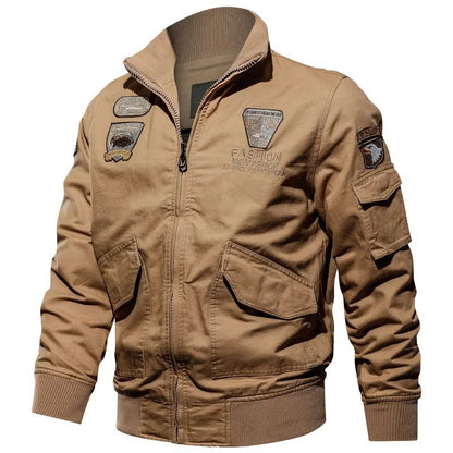 Retro Bomber Jackets Men Autumn Spring Embroidery Airplane Pilot Cargo Jackets Male Stand Collar  Embroidery Tactical Coats