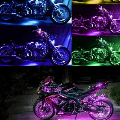Barra de Luz Decorativa para Moto 12V com Controle Flexível e à Prova D'água, 12 LEDs RGB, Controle por Aplicativo, Luz Ambiente para Carro e Moto