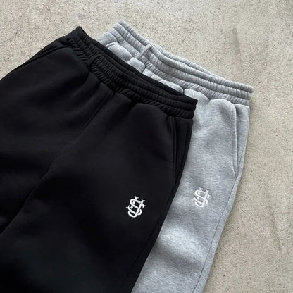 Calça Moletom Bordada Su Jogger Hip Hop Rosa Casual Cintura Elástica Masculina Americana Marinho Y2K Moeda Berlim Street Estilo Anos 2000