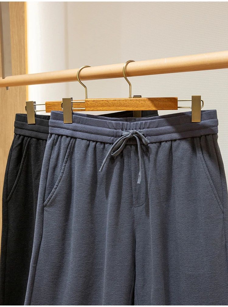 LP high-grade custom-woven cotton fabric summer men's casual elastic waist drawstring sports shorts