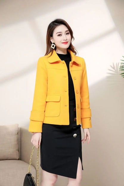 Short Woolen Coat for Women Casual Elegant Autumn Winter New Style Korean Version Polyester Fiber Commute Style Pure Color