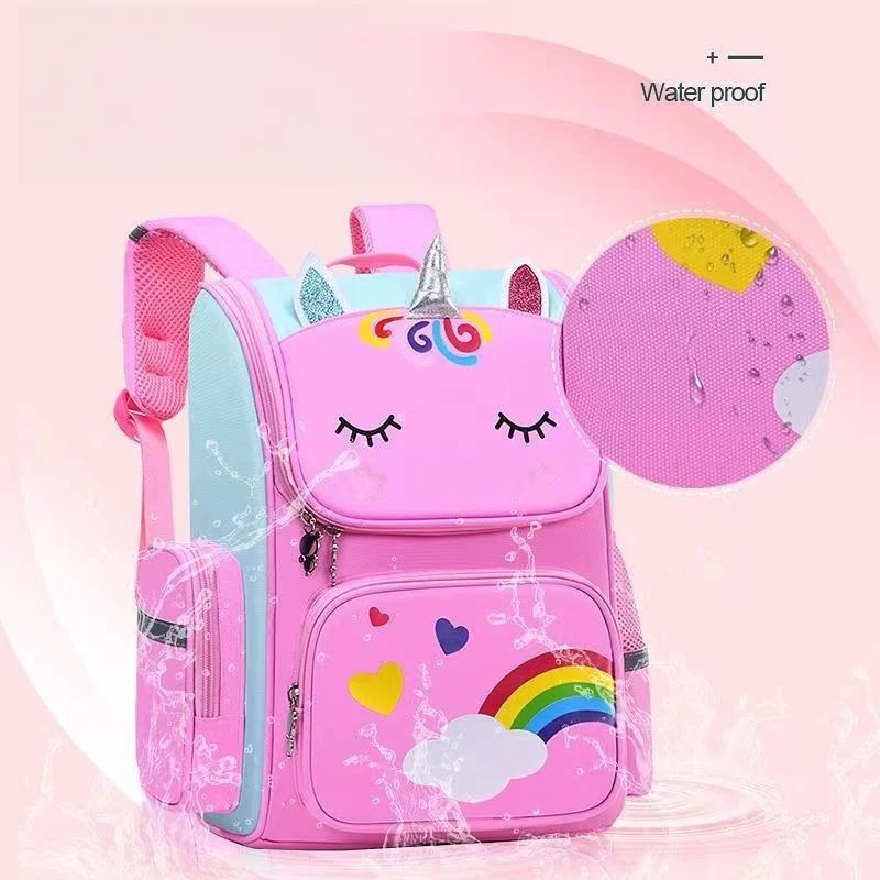 Mochila Escolar Feminina de Grande Capacidade Impermeável Estampa de Unicórnio