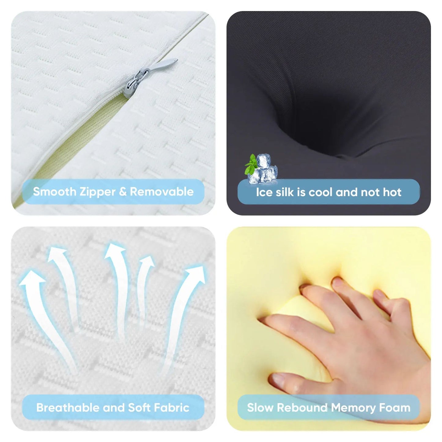 Ergonomic Cervical Pillow Memory Foam Pillow Neck Pain Relief Comes Ice Silk Pillowcase Adjustable  for Back Side Sleepers Gifts