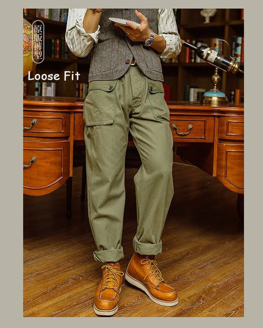 Red Tornado P-44 Monkey Pants Men's Military Style HBT Cargo Trousers Army Green