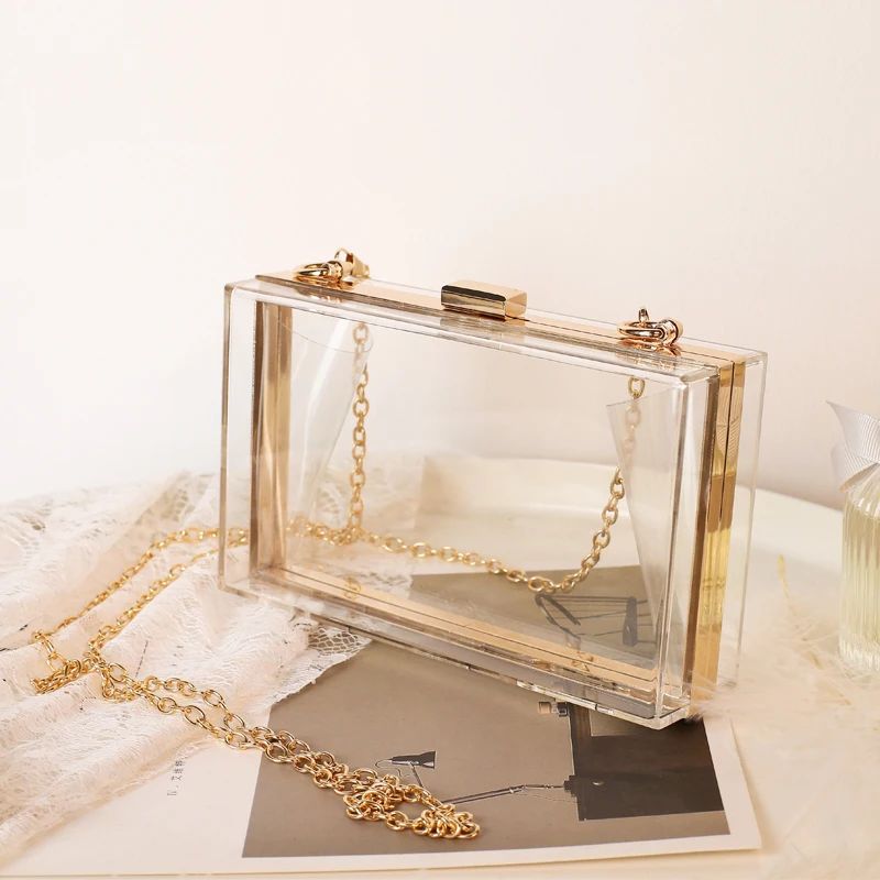 Clear Acrylic Box Evening Clutch Bags Women Boutique Chain Transparent Woman‘s Clutch Bag Purse and Handbags Wedding Party Ins